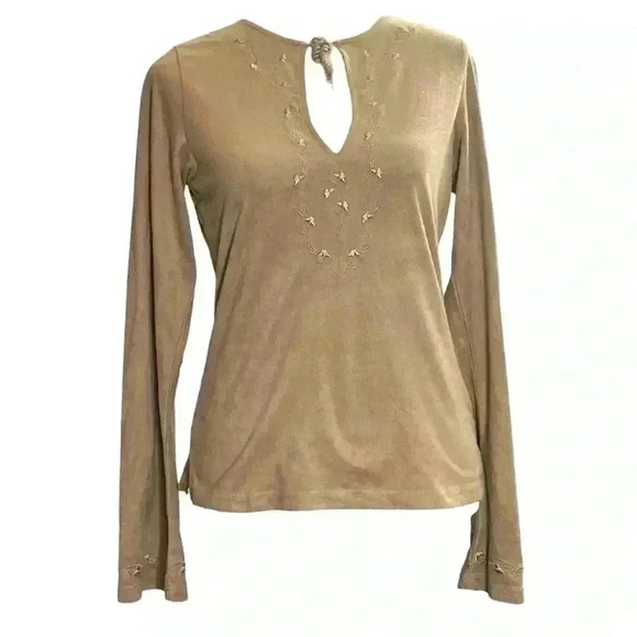 Vintage 90s Express Faux Suede Bell Sleeve Top – Whimsigoth / Boho / Y2K - Picture 1 of 8